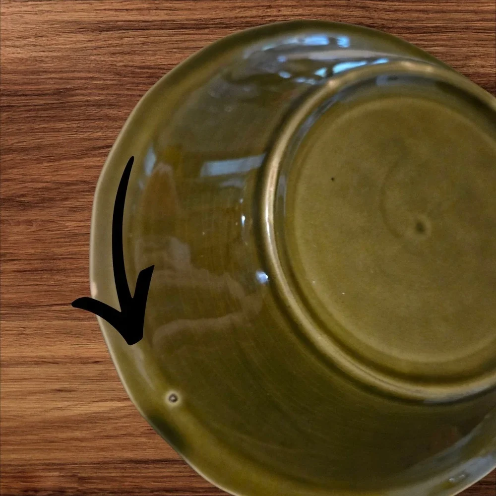 Vintage Olive Green Octagon Ribbed Stoneware‎ Serving Bowl 9
